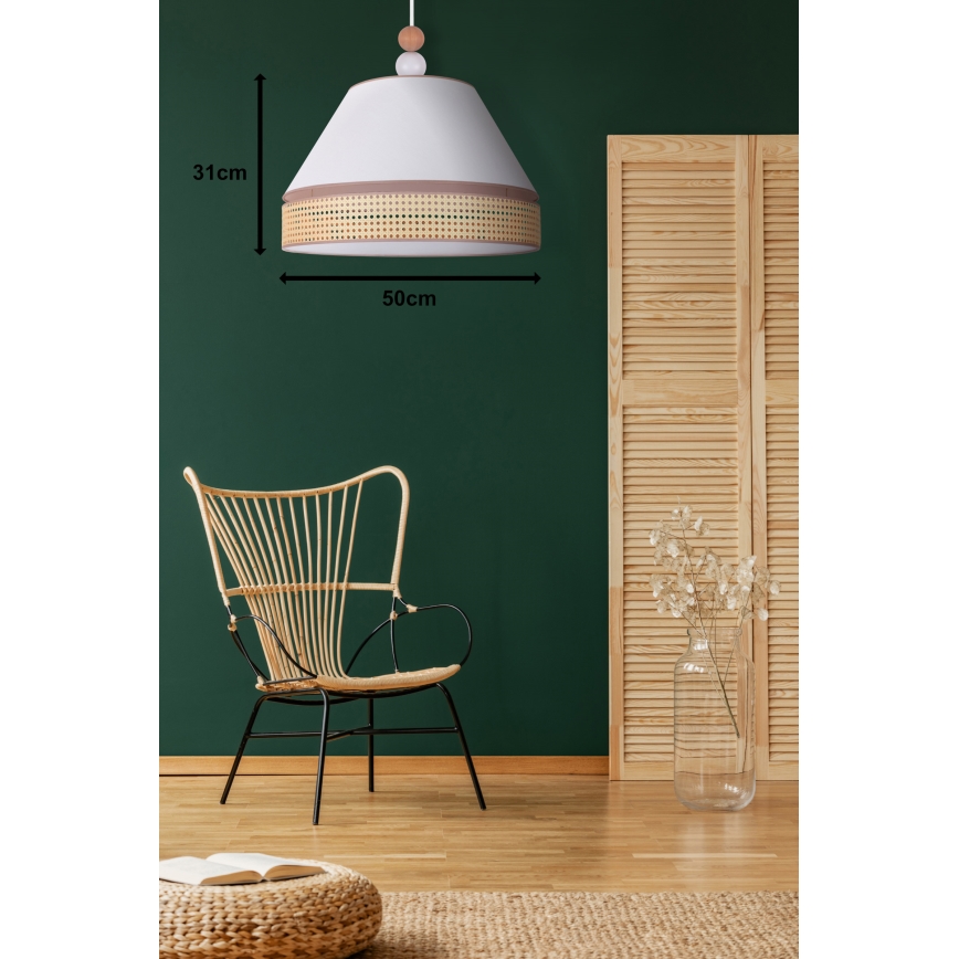 Duolla - Lestenec na vrvici AVIGNON 1xE27/15W/230V premer 50 cm bela/ratan