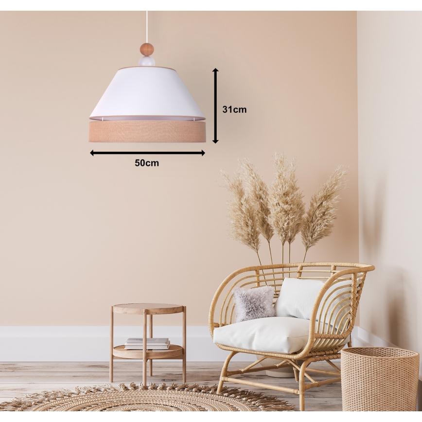 Duolla - Lestenec na vrvici AVIGNON 1xE27/15W/230V premer 50 cm bela/rjava