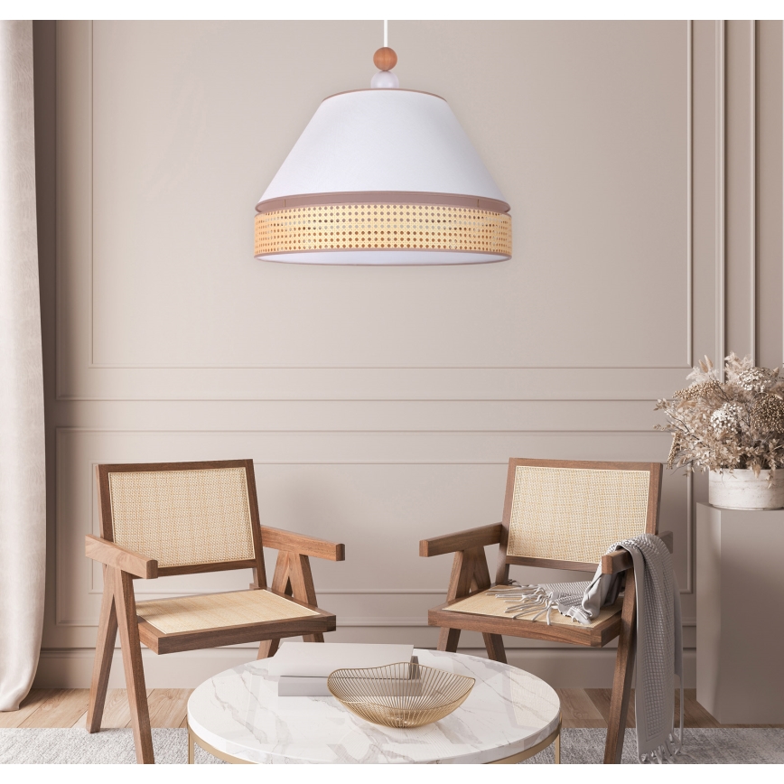 Duolla - Lestenec na vrvici AVIGNON 1xE27/15W/230V premer 60 cm bela/ratan