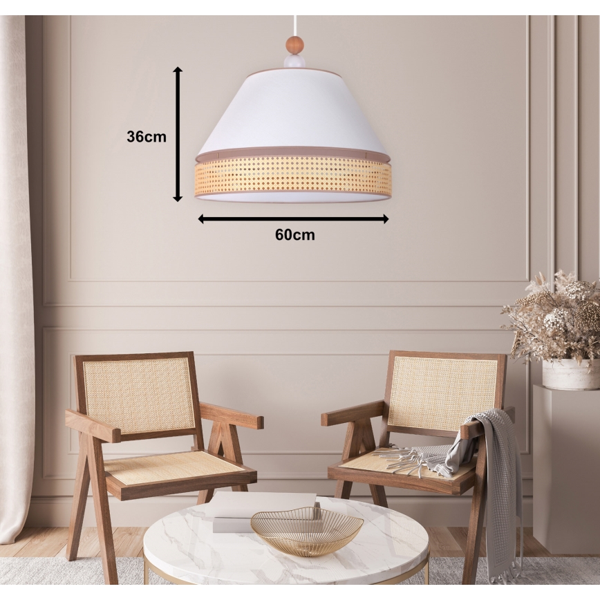 Duolla - Lestenec na vrvici AVIGNON 1xE27/15W/230V premer 60 cm bela/ratan