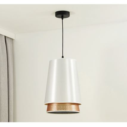 Duolla - Lestenec na vrvici BELL SHINY 1xE27/15W/230V pr. 25 cm bela/baker