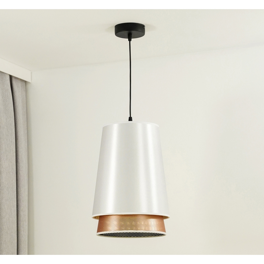 Duolla - Lestenec na vrvici BELL SHINY 1xE27/15W/230V pr. 25 cm bela/baker