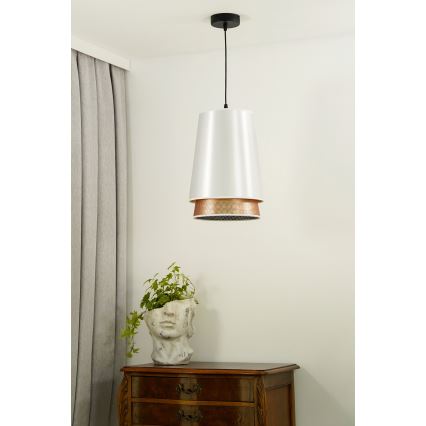 Duolla - Lestenec na vrvici BELL SHINY 1xE27/15W/230V pr. 25 cm bela/baker