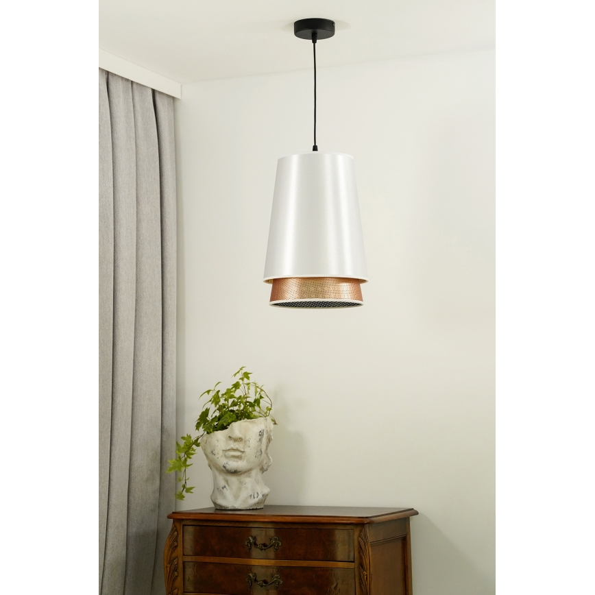 Duolla - Lestenec na vrvici BELL SHINY 1xE27/15W/230V pr. 25 cm bela/baker