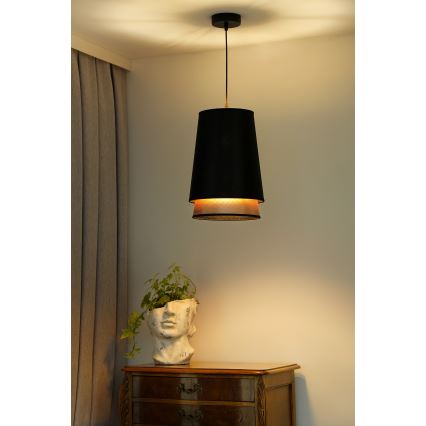 Duolla - Lestenec na vrvici BELL SHINY 1xE27/15W/230V pr. 25 cm črna/baker