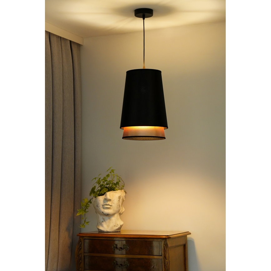 Duolla - Lestenec na vrvici BELL SHINY 1xE27/15W/230V pr. 25 cm črna/baker