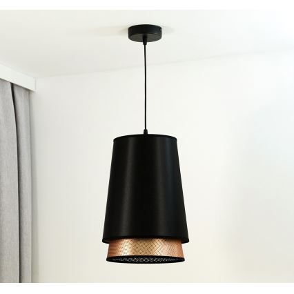 Duolla - Lestenec na vrvici BELL SHINY 1xE27/15W/230V pr. 25 cm črna/baker
