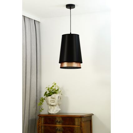 Duolla - Lestenec na vrvici BELL SHINY 1xE27/15W/230V pr. 25 cm črna/baker