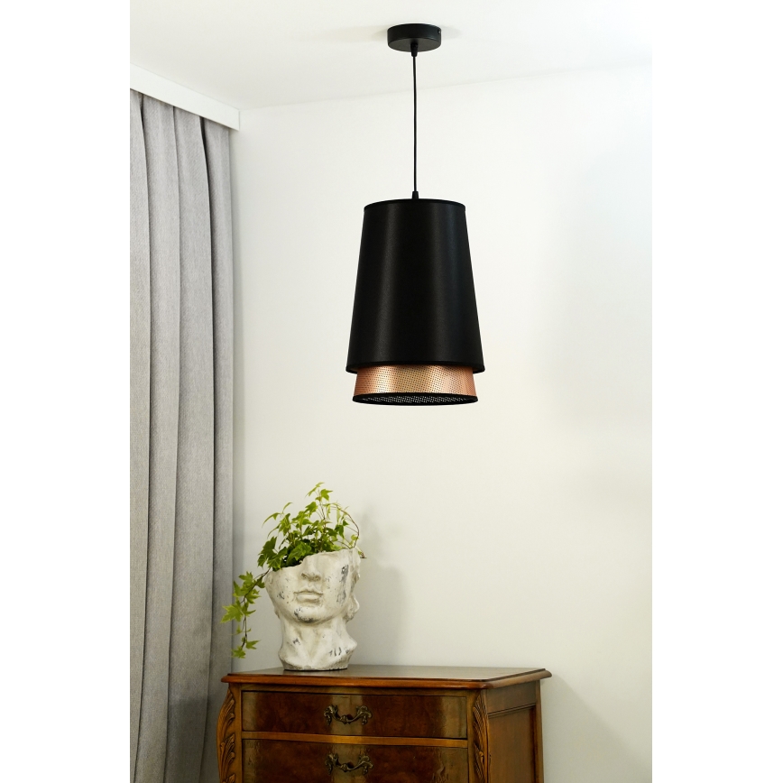 Duolla - Lestenec na vrvici BELL SHINY 1xE27/15W/230V pr. 25 cm črna/baker