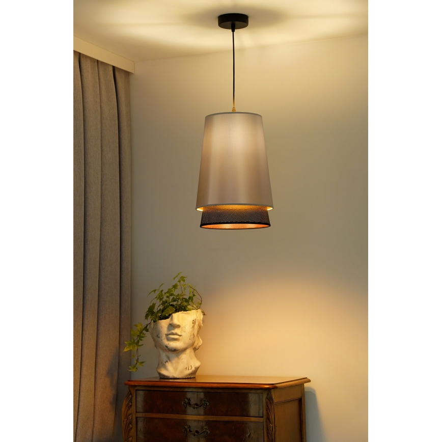 Duolla - Lestenec na vrvici BELL SHINY 1xE27/15W/230V pr. 25 cm srebrna/črna