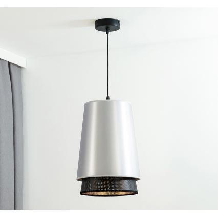 Duolla - Lestenec na vrvici BELL SHINY 1xE27/15W/230V pr. 25 cm srebrna/črna