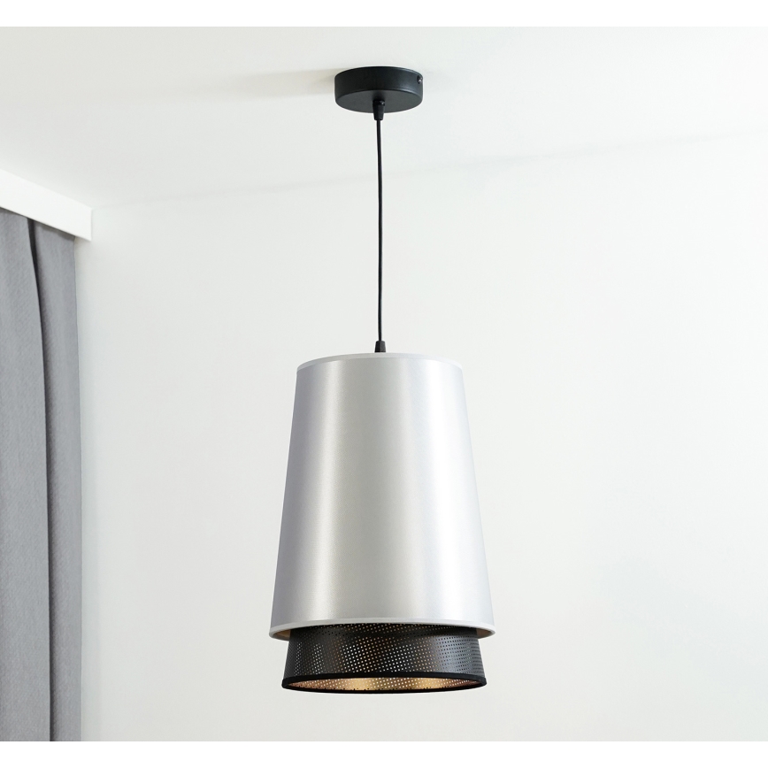 Duolla - Lestenec na vrvici BELL SHINY 1xE27/15W/230V pr. 25 cm srebrna/črna