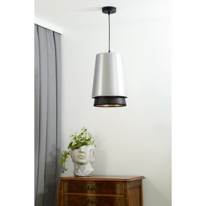 Duolla - Lestenec na vrvici BELL SHINY 1xE27/15W/230V pr. 25 cm srebrna/črna