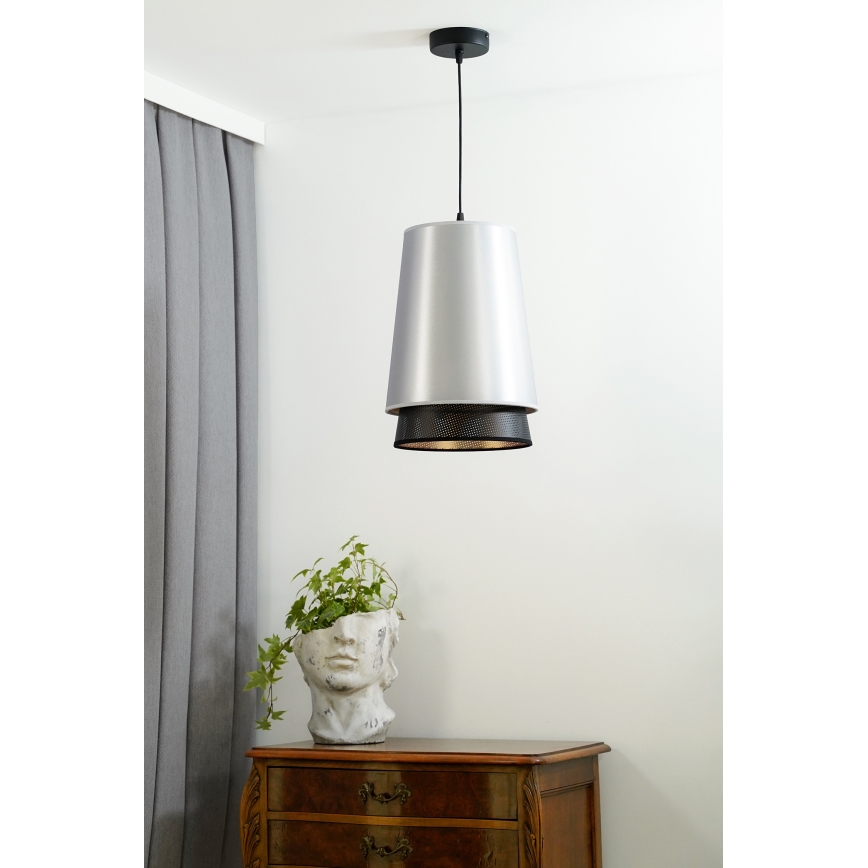 Duolla - Lestenec na vrvici BELL SHINY 1xE27/15W/230V pr. 25 cm srebrna/črna