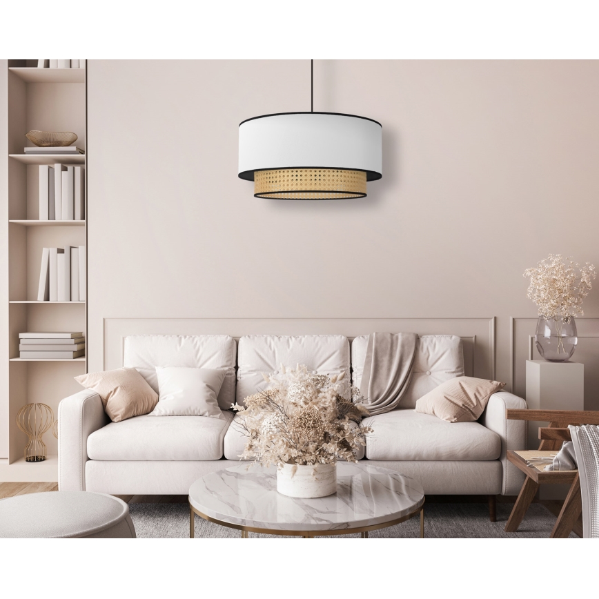 Duolla - Lestenec na vrvici BOHO 1xE27/15W/230V pr. 45 cm bela/ratan