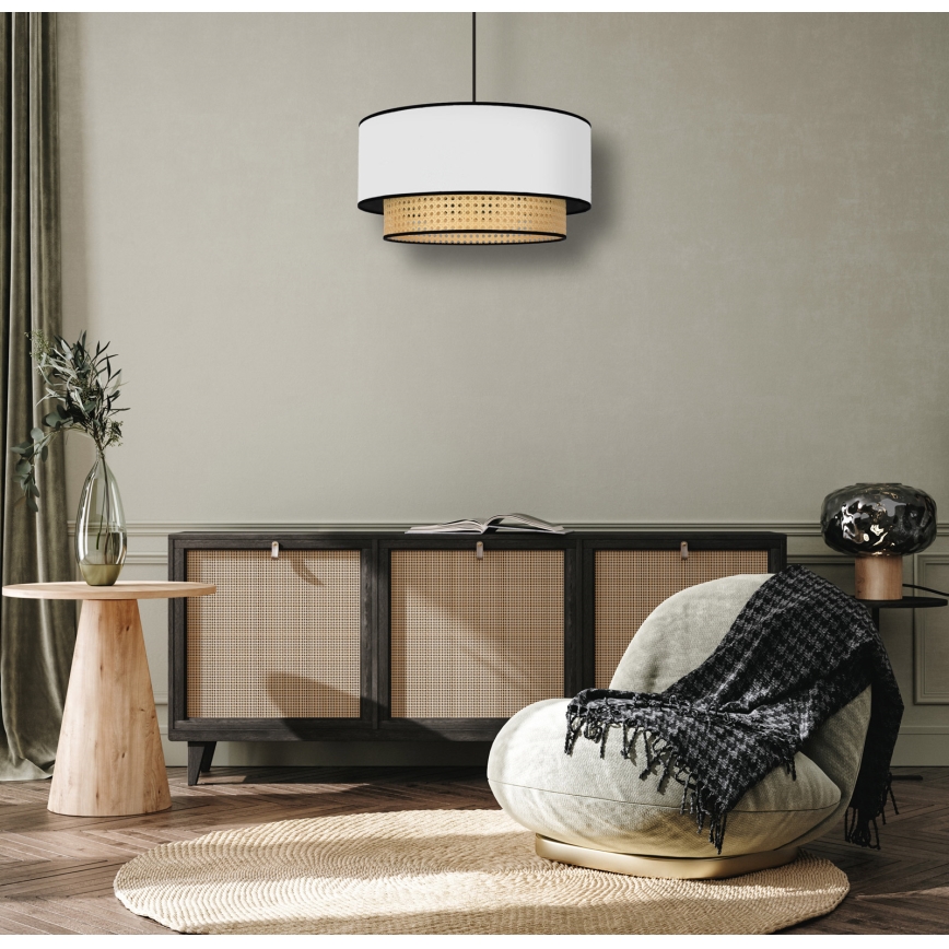 Duolla - Lestenec na vrvici BOHO 1xE27/15W/230V pr. 45 cm bela/ratan