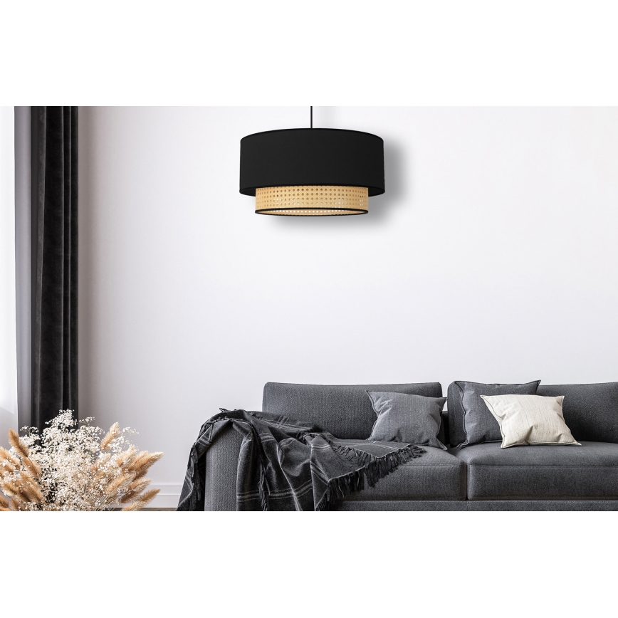 Duolla - Lestenec na vrvici BOHO 1xE27/15W/230V pr. 45 cm črna/ratan