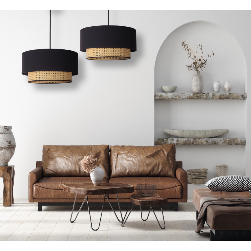 Duolla - Lestenec na vrvici BOHO 1xE27/15W/230V pr. 45 cm črna/ratan