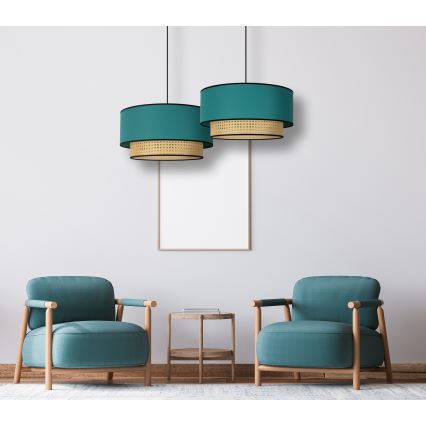 Duolla - Lestenec na vrvici BOHO 1xE27/15W/230V pr. 45 cm turkizna/ratan