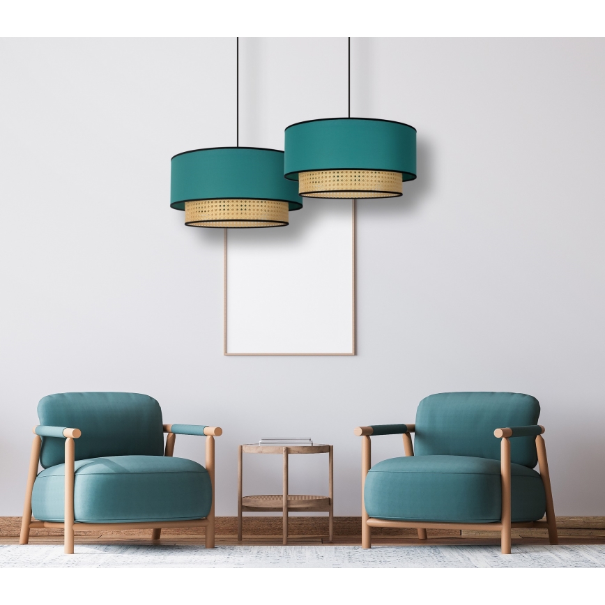 Duolla - Lestenec na vrvici BOHO 1xE27/15W/230V pr. 45 cm turkizna/ratan