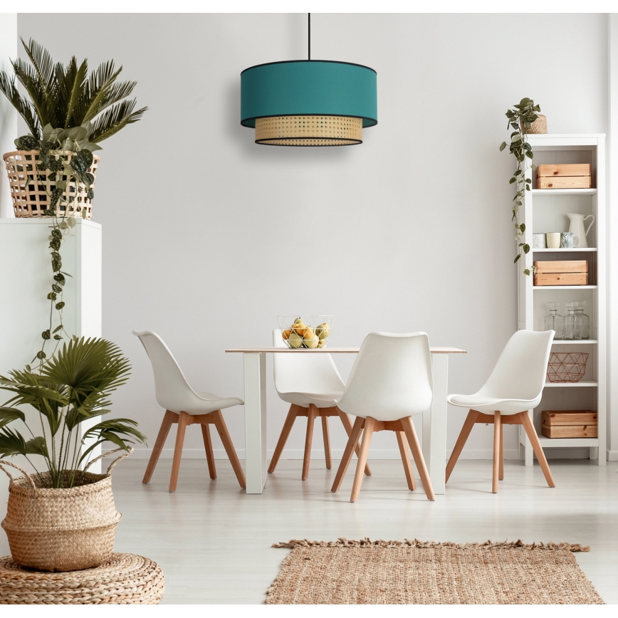Duolla - Lestenec na vrvici BOHO 1xE27/15W/230V pr. 45 cm turkizna/ratan