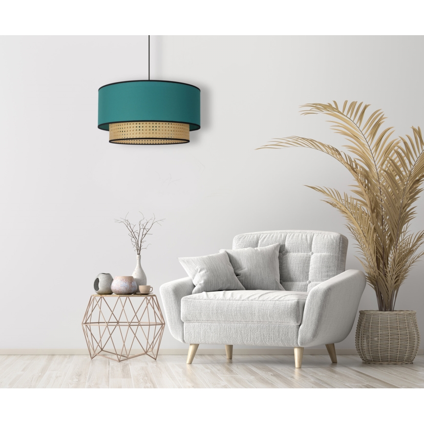 Duolla - Lestenec na vrvici BOHO 1xE27/15W/230V pr. 45 cm turkizna/ratan