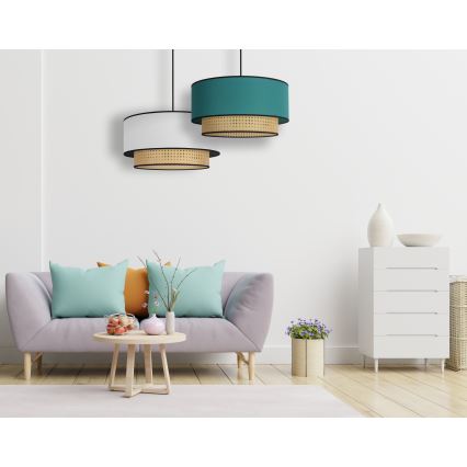 Duolla - Lestenec na vrvici BOHO 1xE27/15W/230V pr. 45 cm turkizna/ratan