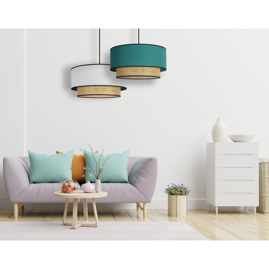 Duolla - Lestenec na vrvici BOHO 1xE27/15W/230V pr. 45 cm turkizna/ratan