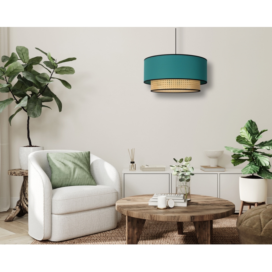 Duolla - Lestenec na vrvici BOHO 1xE27/15W/230V pr. 45 cm turkizna/ratan