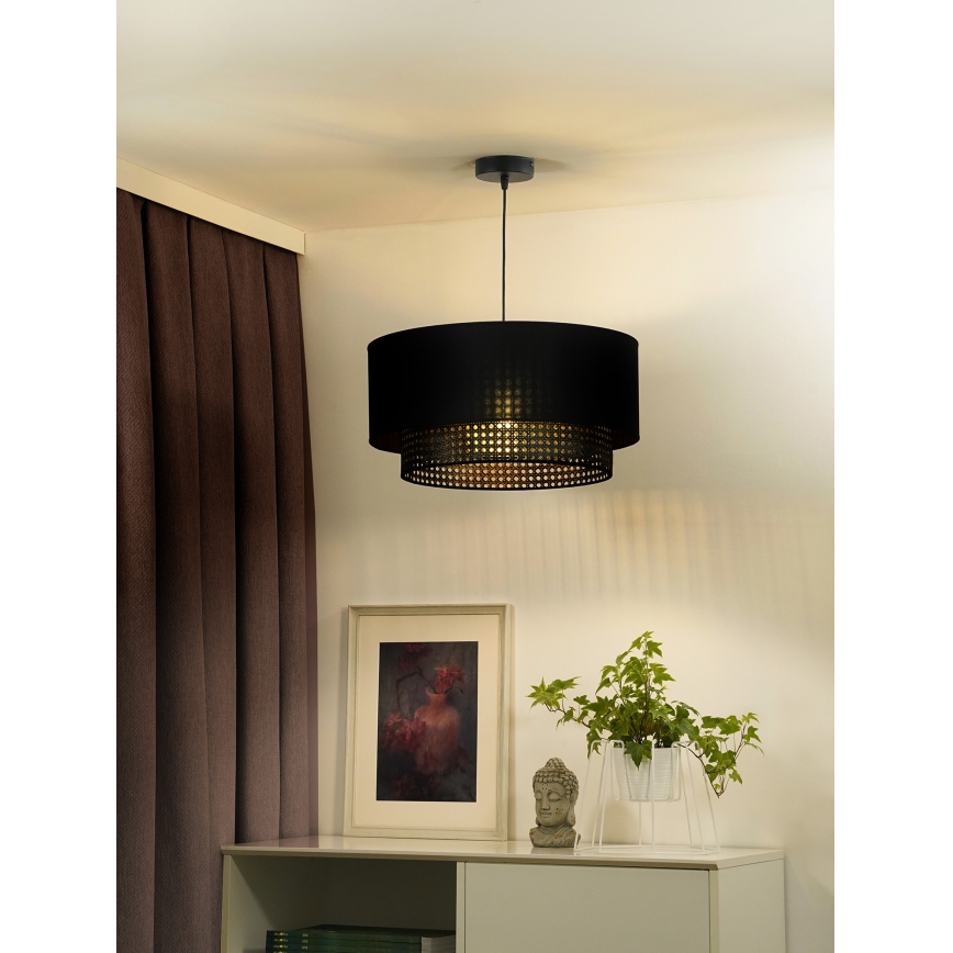 Duolla - Lestenec na vrvici BOHO RATTAN 1xE27/15W/230V pr. 45 cm črna