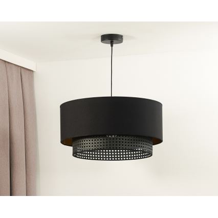 Duolla - Lestenec na vrvici BOHO RATTAN 1xE27/15W/230V pr. 45 cm črna