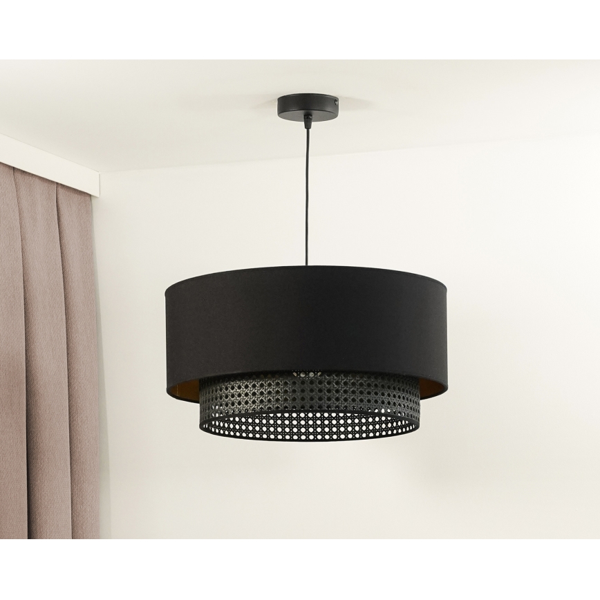 Duolla - Lestenec na vrvici BOHO RATTAN 1xE27/15W/230V pr. 45 cm črna