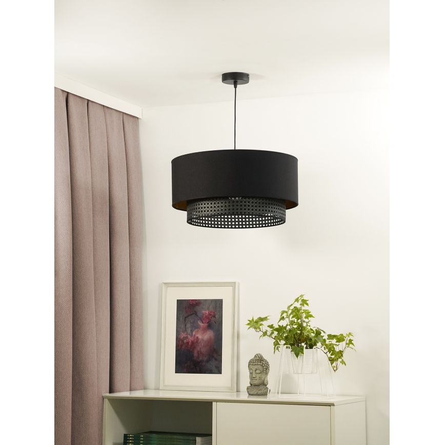 Duolla - Lestenec na vrvici BOHO RATTAN 1xE27/15W/230V pr. 45 cm črna