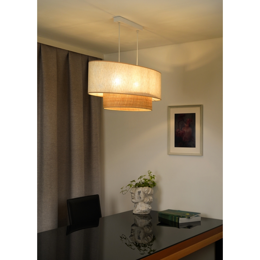 Duolla - Lestenec na vrvici DOUBLE OVAL NATURE 2xE27/15W/230V krem barva/bež