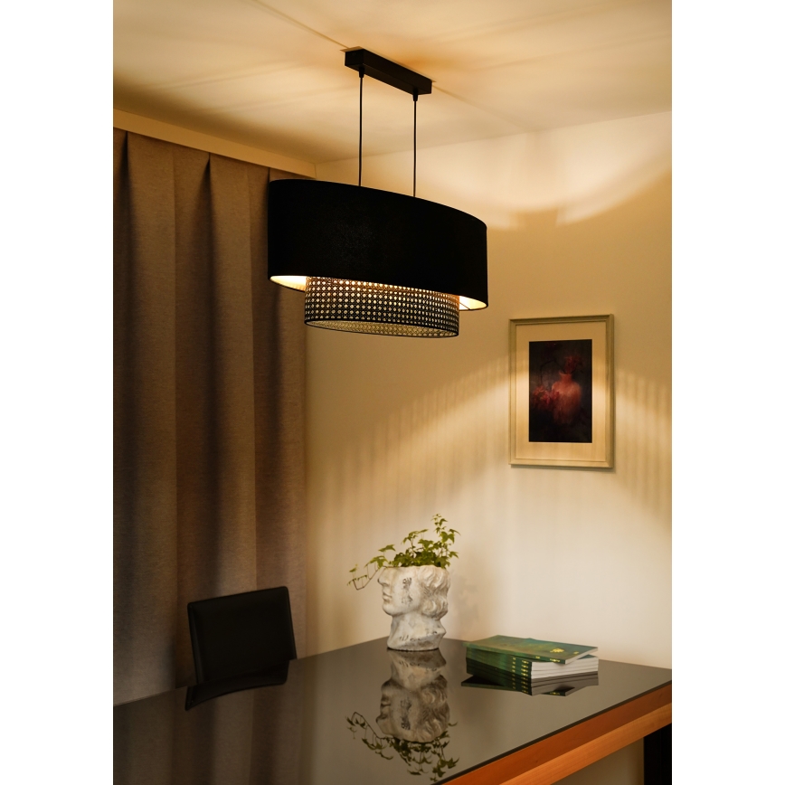 Duolla - Lestenec na vrvici DOUBLE OVAL RATTAN 2xE27/15W/230V črna/ratan