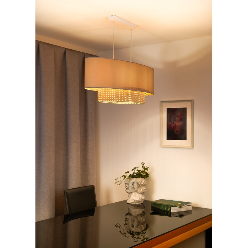Duolla - Lestenec na vrvici DOUBLE OVAL RATTAN 2xE27/15W/230V krem barva/ratan