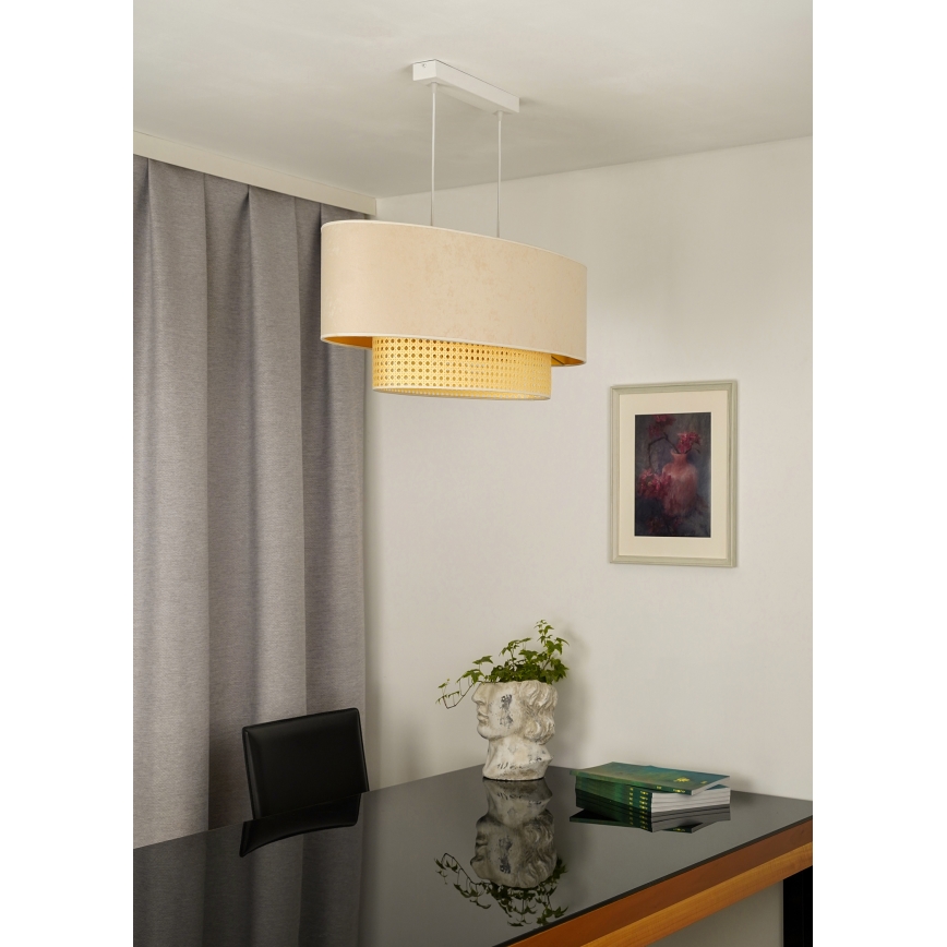 Duolla - Lestenec na vrvici DOUBLE OVAL RATTAN 2xE27/15W/230V krem barva/ratan