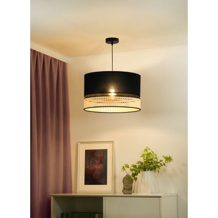 Duolla - Lestenec na vrvici DOUBLE RATTAN 1xE27/15W/230V pr. 40 cm črna/bež