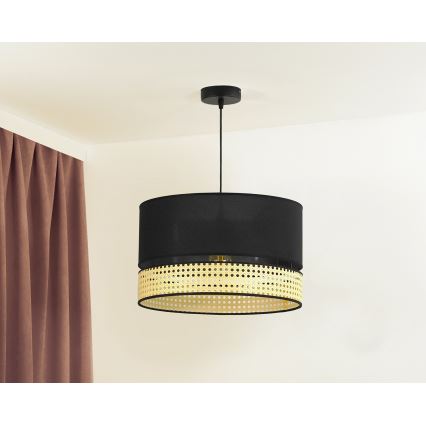 Duolla - Lestenec na vrvici DOUBLE RATTAN 1xE27/15W/230V pr. 40 cm črna/bež