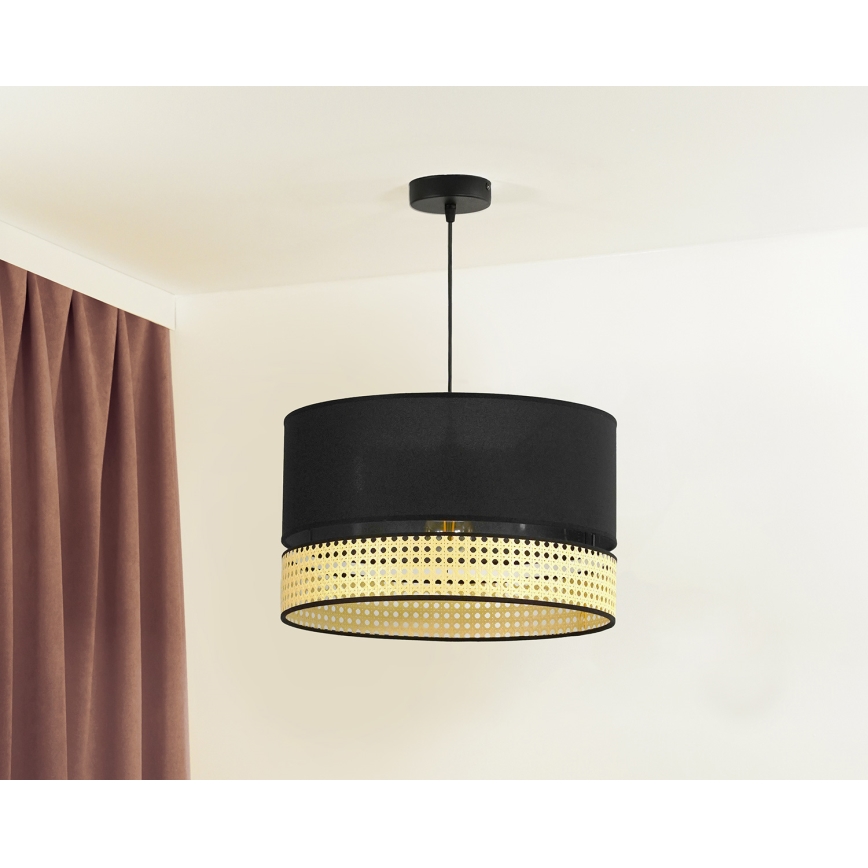 Duolla - Lestenec na vrvici DOUBLE RATTAN 1xE27/15W/230V pr. 40 cm črna/bež