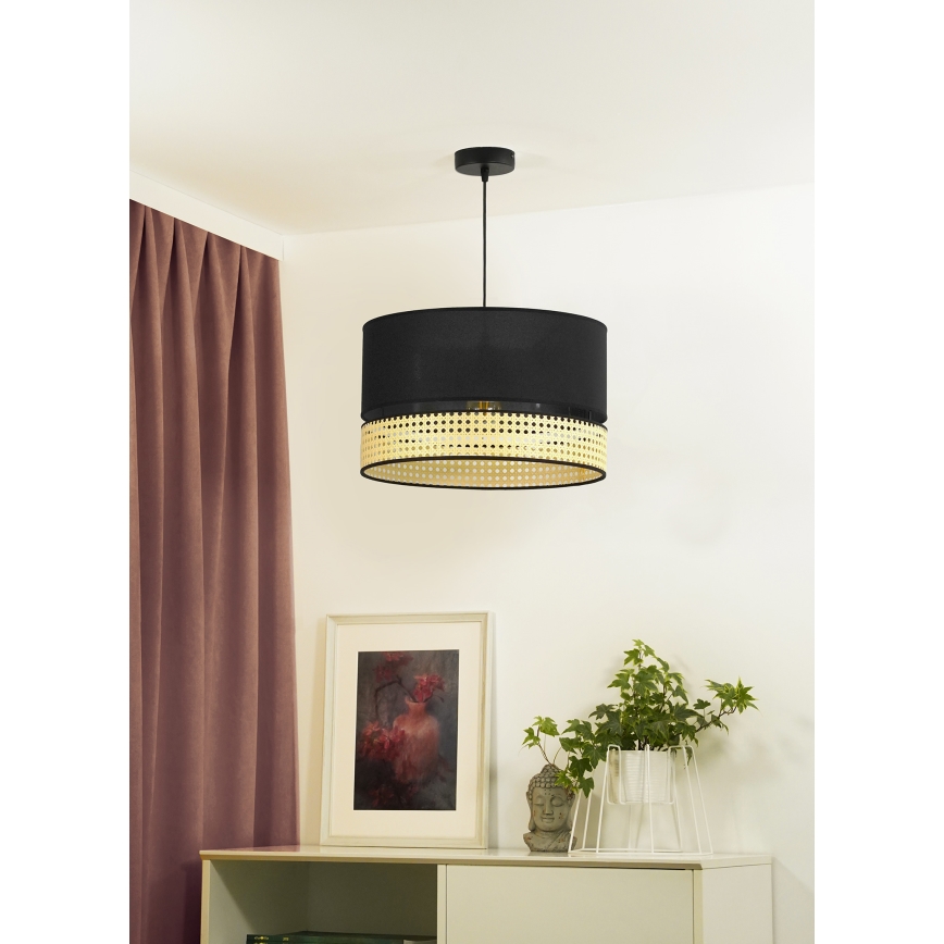 Duolla - Lestenec na vrvici DOUBLE RATTAN 1xE27/15W/230V pr. 40 cm črna/bež