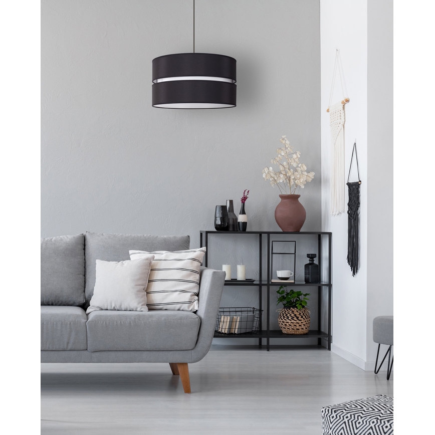 Duolla - Lestenec na vrvici DUO 1xE27/15W/230V pr. 40 cm črna/bela