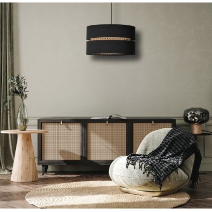 Duolla - Lestenec na vrvici DUO 1xE27/15W/230V pr. 40 cm črna/ratan