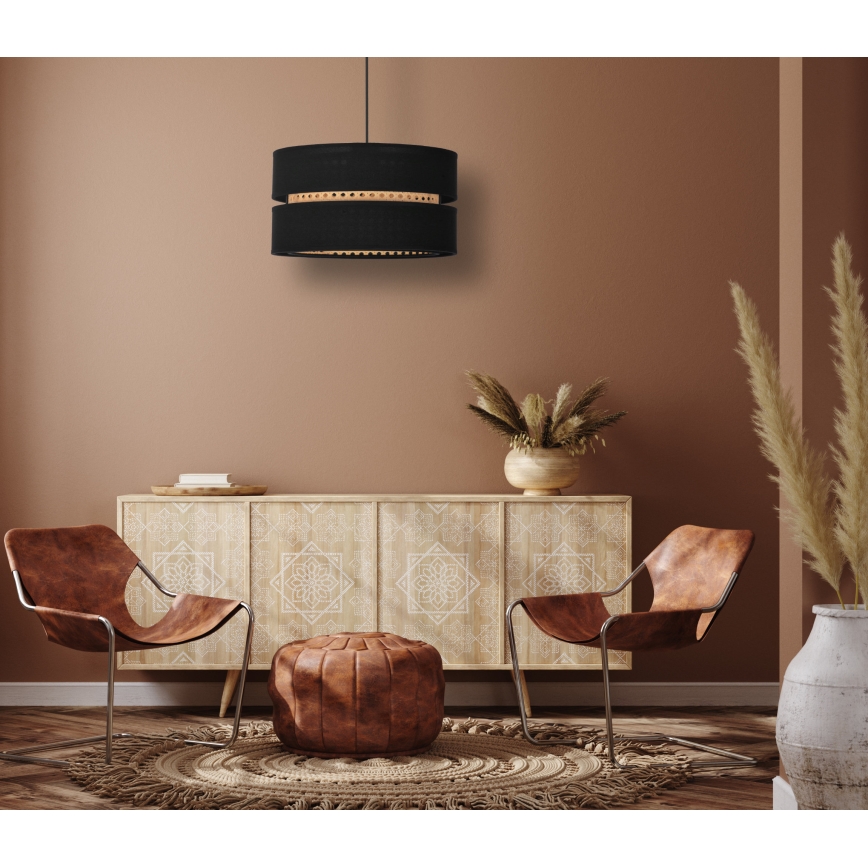 Duolla - Lestenec na vrvici DUO 1xE27/15W/230V pr. 40 cm črna/ratan