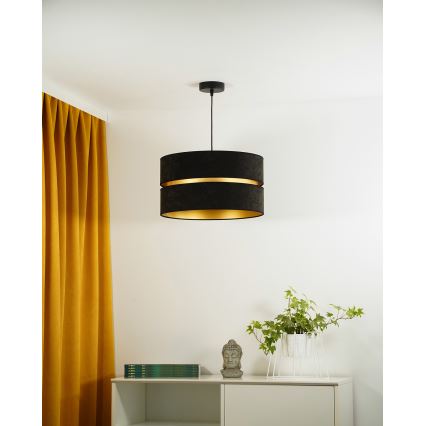 Duolla - Lestenec na vrvici DUO 1xE27/15W/230V pr. 40 cm črna/zlata