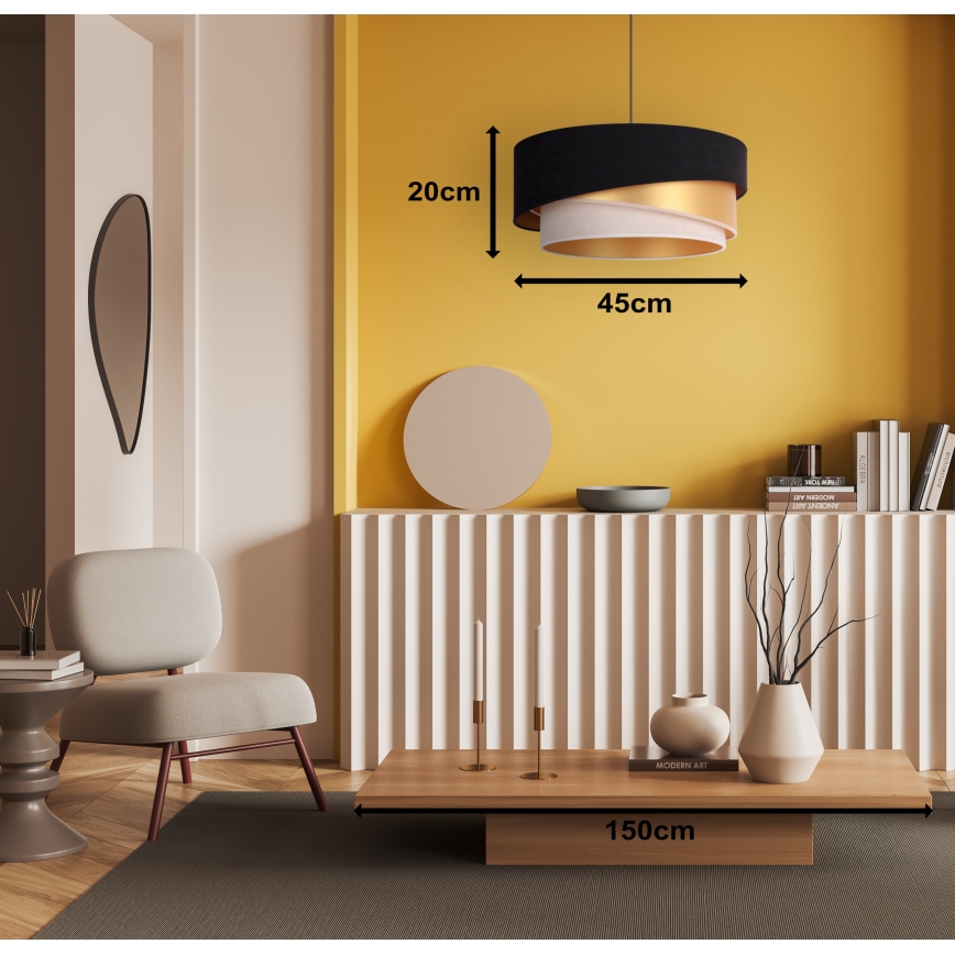 Duolla - Lestenec na vrvici KOBO 1xE27/15W/230V pr. 45 cm črna/zlata/krem barva