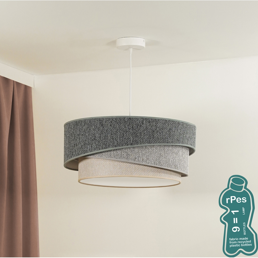 Duolla - Lestenec na vrvici KOBO ECO RECYCLING 1xE27/15W/230V pr. 45 cm zelena/siva/krem barva