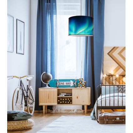Duolla - Lestenec na vrvici PRINT L 1xE27/40W/230V pr. 45 cm črna/turkizna