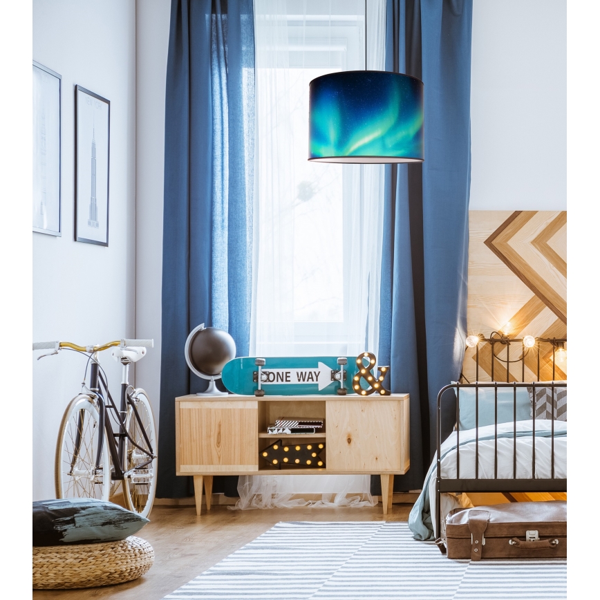 Duolla - Lestenec na vrvici PRINT L 1xE27/40W/230V pr. 45 cm črna/turkizna