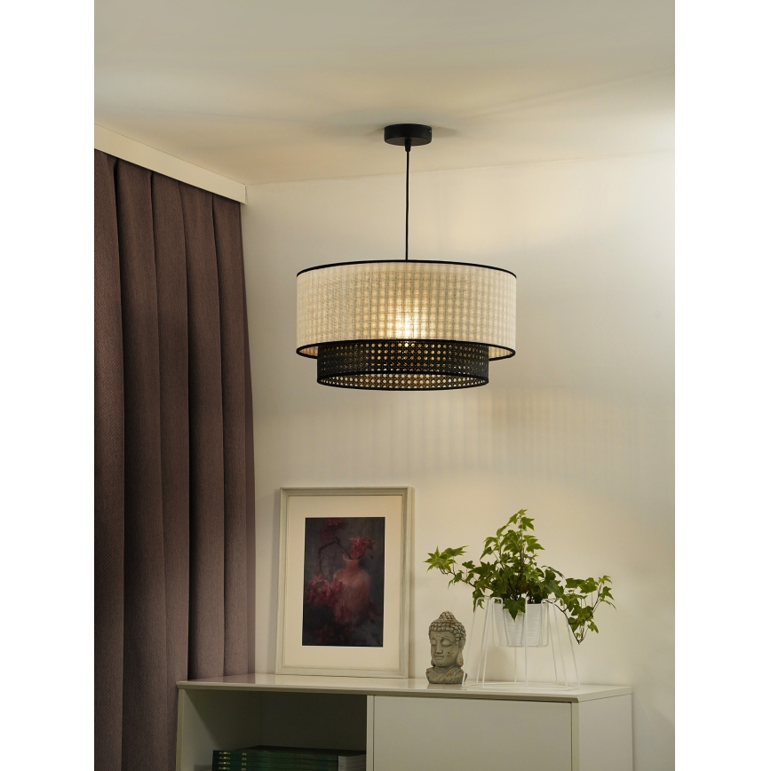 Duolla - Lestenec na vrvici RATTAN YUTE 1xE27/15W/230V pr. 45 cm krem barva/črna